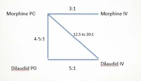 A chart depicting dosages of morphine and Dilaudid for palliative care patients.