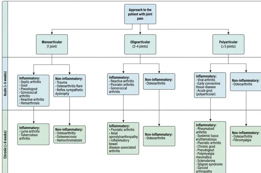 Approach to patient with joint pain flowchart.